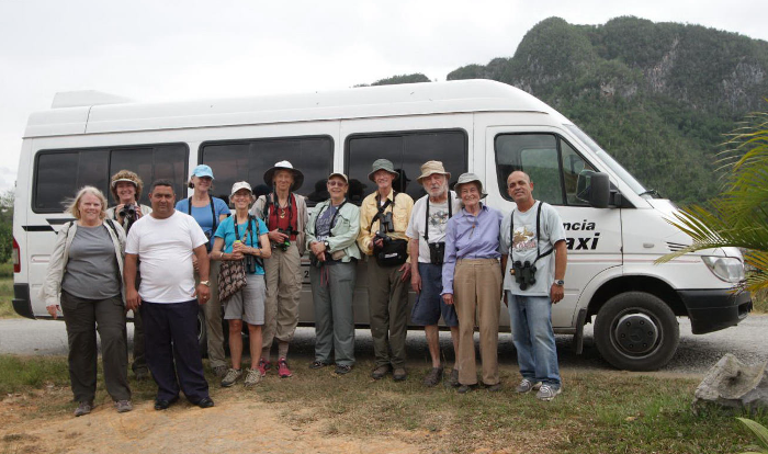 Eager birders, our bus and driver Raul and local guide Cesar
